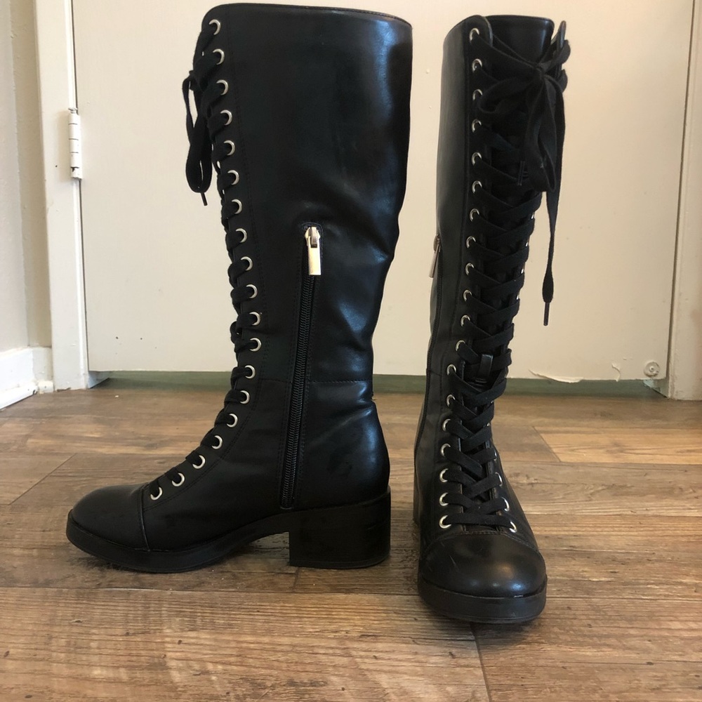 Knee high lace up combat boots
